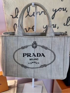 Prada Gray Canvas Logo Tote